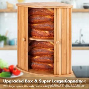 Caja de pan cilíndrica de madera de doble capa para mantener frescos los productos, almacenamiento en esquina de cocina para pan, pasteles, postres y bocadillos. - Product Image 3