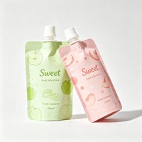 Sachets de jus personnalisés en usine avec fermeture éclair, pour boissons froides et gelées, emballages réutilisables en plastique avec paille