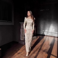 Nouvelle Collection Printemps 2026 – Robe Élégante Longue à Manches Longues, Coupe Trapèze, Couleur Unie, Dentelle Florale, Séchage Rapide, Qualité Supérieure