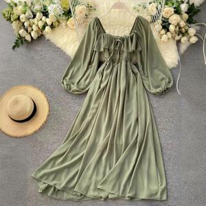 Abito in Chiffon Elegante Best-Seller con Design Plissettato <span class=keywords><strong>e</strong></span> Scollo Quadrato, Vestito di Alta Qualità Traspirante - Product Image 2