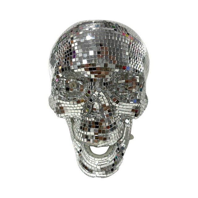 Life Size Glass Disco Ball Skull with Movable Chin Large Adult Halloween Statue & Model