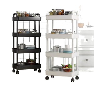Chariot mobile 37x25x100cm 4 niveaux blanc, étagère de rangement multifonction pour salle de bain, cuisine, chambre - Product Image 3