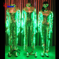 Costume de scène scintillant effet miroir argenté pour DJ, fête, carnaval, Halloween, cosplay, danse, festival