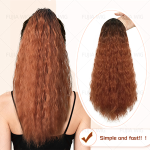 Fujia Synthetische Trekkoord Paardenstaart Haarverlenging Water Wave Lange Wikkel Rond Paardenstaart Krullend Paardenstaart Voor Vrouwen - Product Image 4