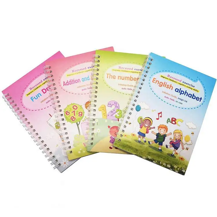 Reusable Children Print Hand Writing Magic Practice Copybooks Set English Exercise Book Lettering Groove Painting Picture Book