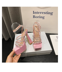 2024 Hot Sale Sexy Rhinestone Thin Belt Thick Heel Waterproof Platform Model Catwalk Night High Heel <b>Sandals</b> - Product Image 6