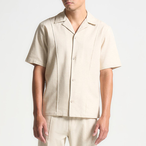 Camicie da uomo personalizzabili in cotone e lino a <span class=keywords><strong>maniche</strong></span> <span class=keywords><strong>corte</strong></span> traspiranti - Product Image 2