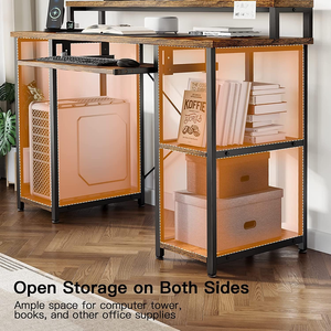 Bureau d'ordinateur avec plateau pour clavier et étagères de rangement, poste de travail pour studio de <span class=keywords><strong>musique</strong></span> ou bureau à domicile - Product Image 6