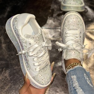 Zapatos Casuales de Diseñador con Pedrería Brillante al por Mayor, Zapatos de Moda para Mujer con Cordones, Antideslizantes, Resistentes y de Lujo para Caminar, Primavera-Verano - Product Image 3
