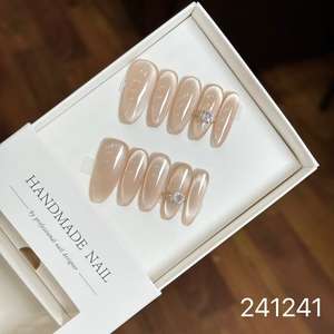 <span class=keywords><strong>Uñas</strong></span> Postizas al por Mayor, 10 Piezas/Juego, Hechas a Mano, con Cobertura Completa, Estilo Almendrado Francés - Product Image 3