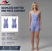 Combinaison de yoga côtelée sans coutures pour femme, dos ouvert, avec passepoil contrastant, bleu périvert, pour l'entraînement et la gym