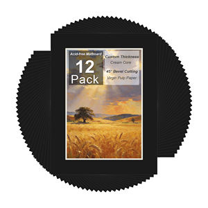 Wholesales Acid Free Handmade 4 Ply Pre-cut Matboard 12 Pack Passepartout Black Picture <strong>Frame</strong> Mat Art Gallery Display Artworks - Product Image 1