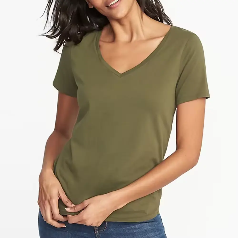 도매 하이 퀄리티 유기농 피마 면 셔츠 180gsm 벌크 빈 T 셔츠 사용자 정의 V-넥 슬림 핏 티셔츠 여성