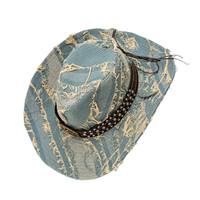 Chapeau de cowboy western en jean délavé vintage avec rivets et boucle en forme de taureau, chapeau de soleil à large bord pour l'extérieur