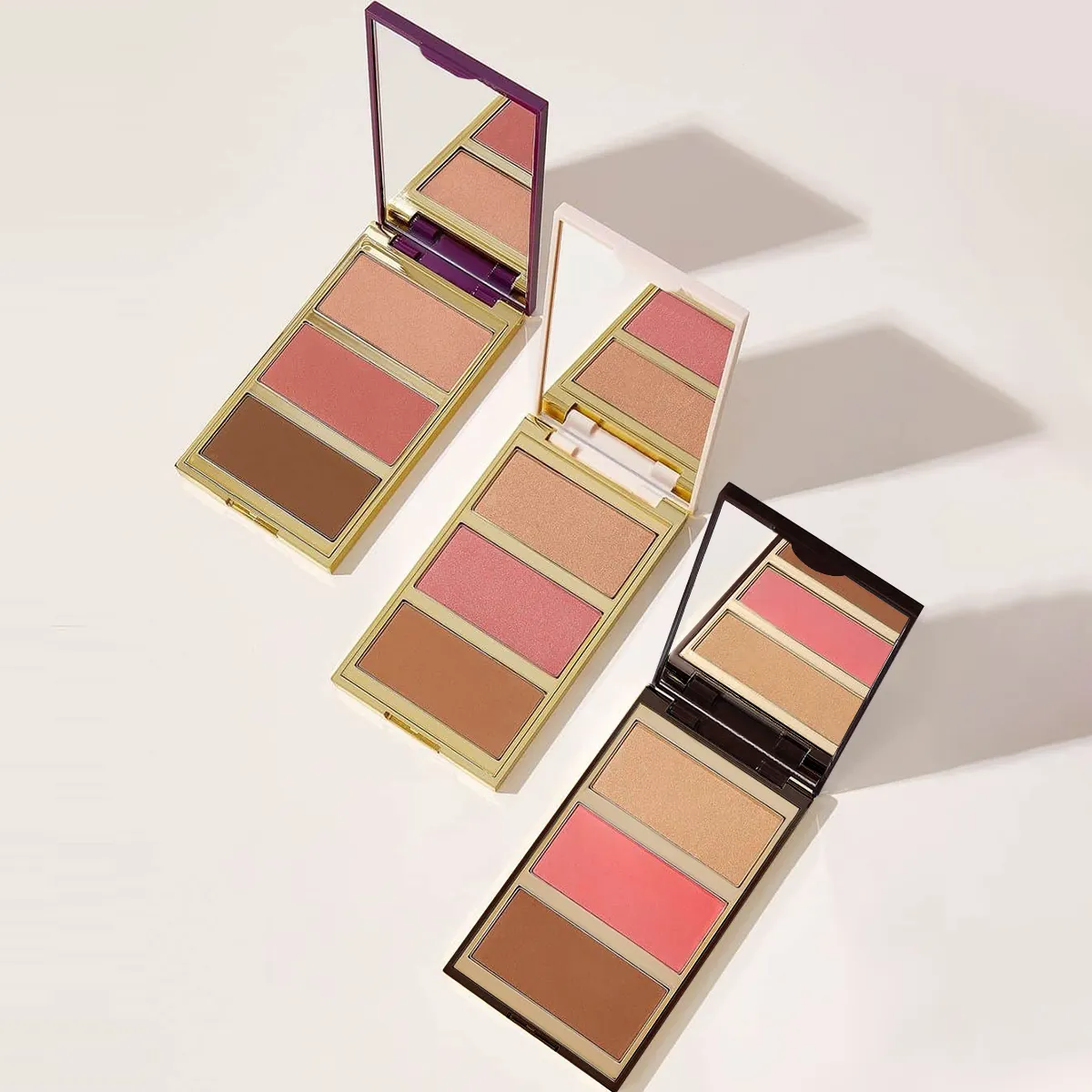 3 trong 1 đa năng talc-miễn phí mặt bột Palette Kích thước du lịch Highlighter Blush Shade 3 Palette nhãn hiệu riêng Eyeshadow Palette