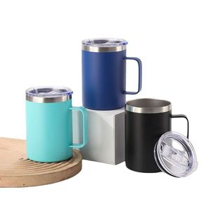 Custom Print Logo Colorful Double Wall 14oz 15oz 16oz <b>Sliding</b> Lid Tumbler Vacuum Insulated Coffee Mug Cups with Handle - Product Image 1
