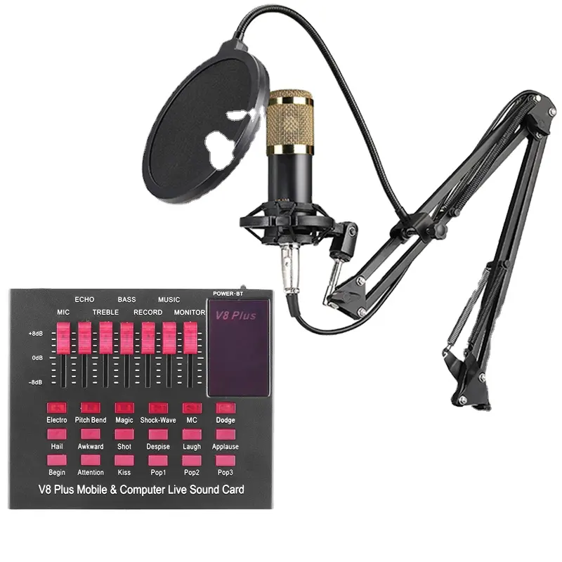 Tarjeta de sonido V8 V9 M9 y micrófono de condensador para ordenador, juego de micrófono de estudio con soporte de brazo ajustable para YouTube, Tiktok, vídeo en vivo