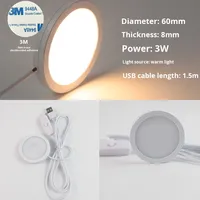 Lampe ronde USB 5V LED avec lampe en aluminium ultra-mince à intensité variable à distance pour impression 3D Armoire à vin Puck Light 60mm de diamètre
