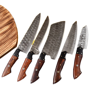 Ensemble de couteaux de chef en acier Damas de luxe Lame en acier au carbone 5 pièces Finition brossée durable Orientation de la main réglable pour la cuisine - Product Image 3