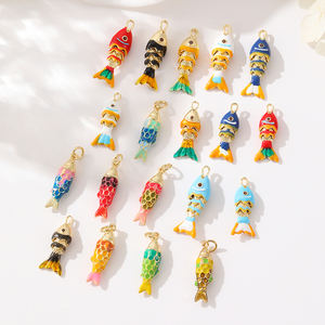 Hot Selling bunte Karpfen Zirkon Anhänger 14 Karat vergoldet Emaille Fisch Mode DIY Halskette Schmuck Charms Herstellung Zubehör - Product Image 2
