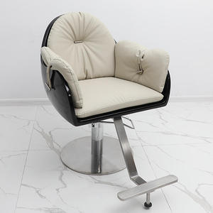Contemporary Barber <b>Chair</b> Hydraulic Salon Styling <b>Chair</b> Upholstered Hair Cutting Seat with Gold Base - Product Image 2