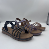 Sandales compensées multi-bandes personnalisées pour femme, ornées de cristaux, en PU, avec garniture en strass, chaussures décontractées