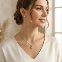 Conjunto de Collar y Aretes de Plata de Ley Certificada con Baño de Oro de 18K y Moissanita en Forma de Corazón, Estilo Retro y Lujoso