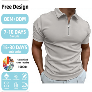 Polo d'été décontracté à <span class=keywords><strong>manches</strong></span> <span class=keywords><strong>courtes</strong></span> pour homme, maillot de couleur unie, tissu à revers, fermeture à glissière, anti-rides, top populaire - Product Image 1