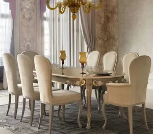 Romantico francese sala da pranzo Set moderno intagliato a mano in legno massello tavolo da pranzo e 6 sedie