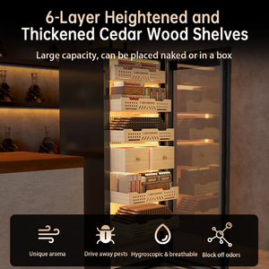 Luxury Constant Temperature Humidity Cigar <b>Cabinet</b> Cedar Wood Humidors Electric Stainless Steel App-Controlled 163L Capacity - Product Image 3