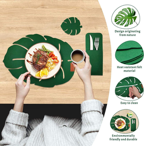 Ensemble de sets de table et de sous-verres en feutre lavable avec motif de plante moderne, design feuille de Monstera - Product Image 6