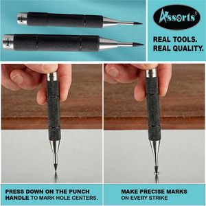 Assorts Center <b>Punch</b> Set 130mm 140mm Spring Loaded Adjustable Knurled Handle CR-V Steel - Product Image 2
