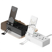 Stop Kontak Ekstensi Universal dengan 2 Port USB-C & 2 Port USB-A, Tempat Ponsel, 2 Stop Kontak untuk Penggunaan di Kantor & Rumah