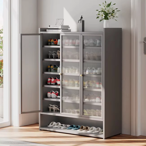 Armoire à chaussures moderne en métal avec <span class=keywords><strong>3</strong></span> <span class=keywords><strong>portes</strong></span> en verre, armoire à chaussures en métal, armoire de rangement pour chaussures pour le salon, l'entrée - Product Image 2