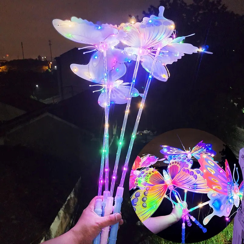Tongkat menyala Led mainan kupu-kupu Glitter sayap bercahaya warna-warni untuk acara Promosi