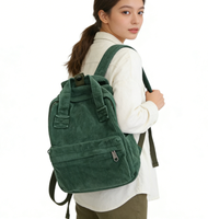 Ransel Kanvas Korduroi Musim Gugur Musim Dingin Tahan Air Warna Polos Klasik Tas Bahu Kecil Kasual Vintage Wanita Tas Sekolah