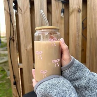 Gobelet à paille en verre borosilicate haute résistance, simple paroi, résistant aux hautes températures, design moderne, 16 oz, pour café glacé et smoothies, personnalisable