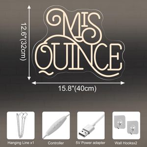 Letrero <span class=keywords><strong>de</strong></span> Neón Mis Quince, Luz LED Blanca Cálida para Fiesta <span class=keywords><strong>de</strong></span> Quinceañera, Decoración <span class=keywords><strong>de</strong></span> Cumpleaños, Letreros <span class=keywords><strong>de</strong></span> Neón Personalizados - Product Image 4
