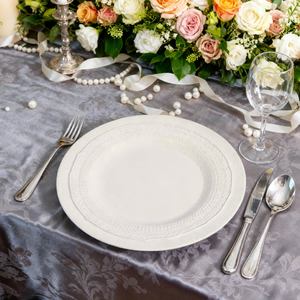 <b>White</b> European Embossed Lace Rim Ceramic Charger Plates New Bone China Dinnerware <b>Set</b> Wedding Charger Plates - Product Image 3