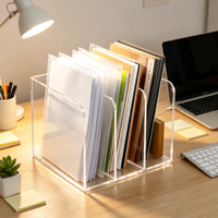 Vente en gros de porte-documents en acrylique à 3 compartiments, organisateur de magazines et de livres en acrylique transparent OEM pour le rangement de bureau