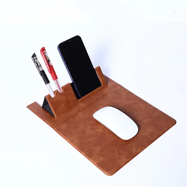 Portable 3-in-1 PU Leather Phone Pen Foldable Waterproof Desk Mouse Pad for Bed Use