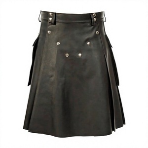 Kilt en cuir véritable pour homme 2026 avec poches latérales et boutons argentés, coupe classique, rayé/couleur personnalisée, style européen - Product Image 1