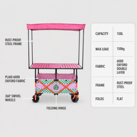 Chariot de camping pliable à quatre roues avec table réglable en hauteur et toit pare-soleil pour le shopping et le stockage, OEM disponible