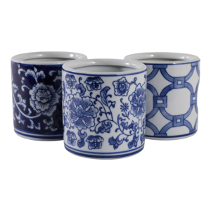 Organizer da Scrivania Cilindrico in Ceramica, Design Floreale Tradizionale Blu e Bianco, Contenitore Decorativo per Casa e Ufficio - Product Image 5