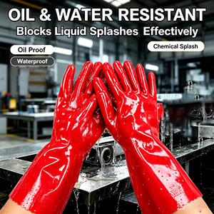 Guantes de Trabajo de PVC Rojos, Guantes de Seguridad Resistentes al Agua y al Aceite con Puño Largo para Lavado de Autos, <span class=keywords><strong>Limpieza</strong></span> Industrial, Venta al por Mayor - Product Image 6