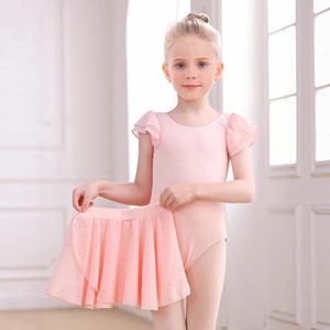Justaucorps de ballet pour filles à manches courtes à volants, robe de danse avec jupe en tulle plissée détachable, motif à pois scintillants, tenue d'entraînement et de performance - Product Image 1