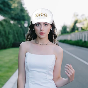 Casquette de baseball ajustable pour mariée avec voile, broderie dorée, pour queue de cheval, en polyester, pour fête nuptiale - Product Image 6