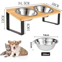 Petite table à manger pour animaux de compagnie à double bol, en bois massif, avec support pour bol de chat arrondi, écologique, étanche IPX5, style classique pour l'alimentation