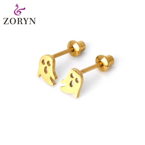 Waterproof 316L Stainless Steel PVD 18K Gold Plated Screw <b>Back</b> Stud <b>Earrings</b> Skull Hollow Out Hypoallergenic Durable for Women - Product Image 2