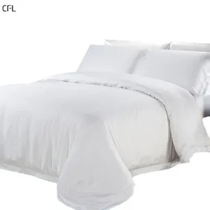ชุดเครื่องนอนโรงแรมหรู100% 1800ผ้าฝ้ายสีขาวชุดเครื่องนอนโรงแรมเตียงคู่